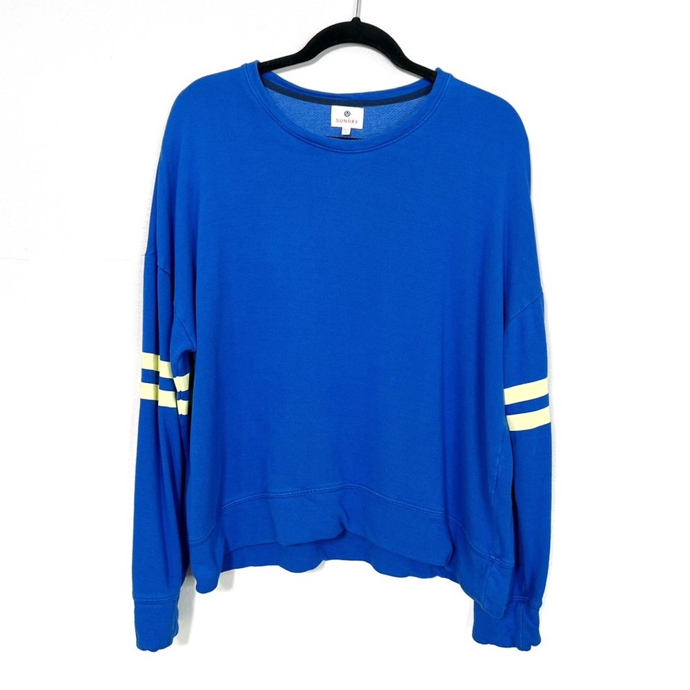 SUNDRY Slouchy Blue Sweatshirt Top with Neon Stripes size 3